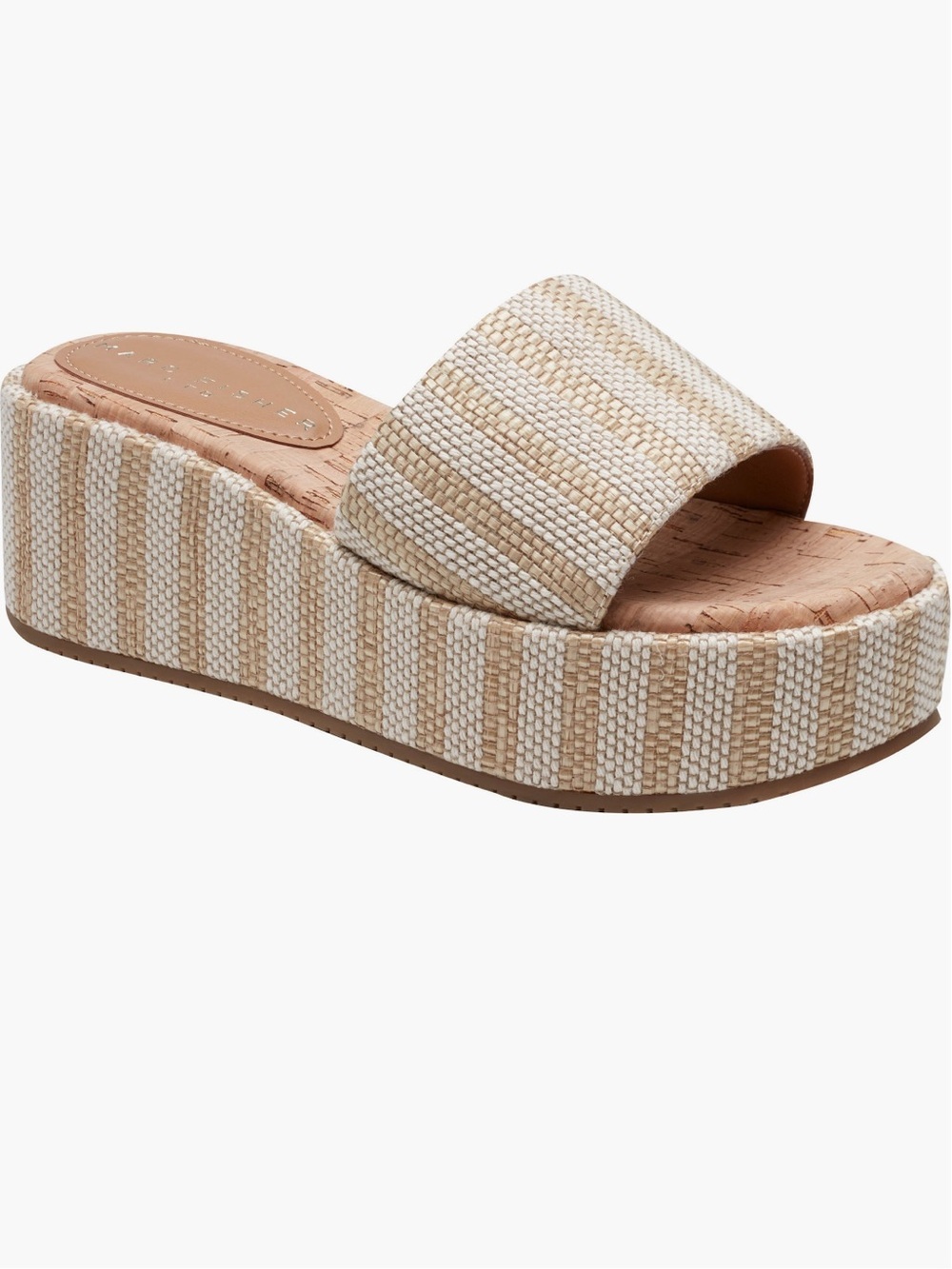 Marc Fisher Woven Stripe Platform Slide in Beige and Cream